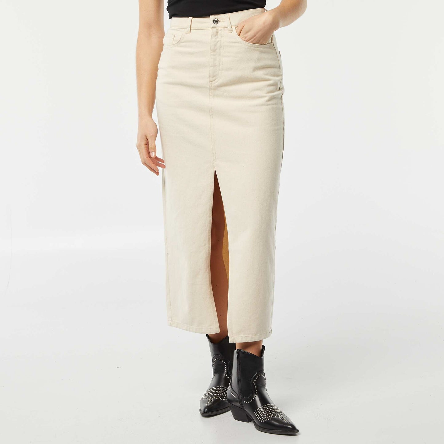 Denim midi skirt WHITE