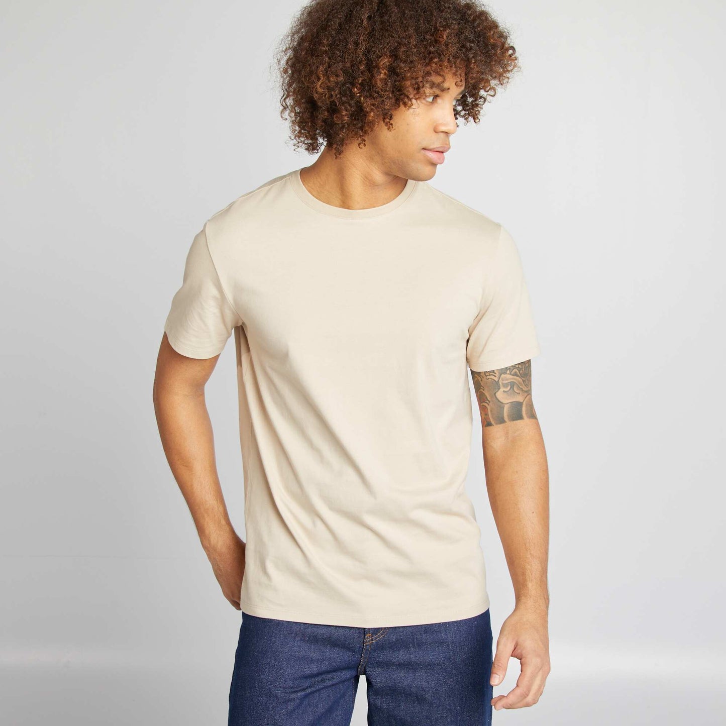 Round-neck cotton T-shirt BEIGE