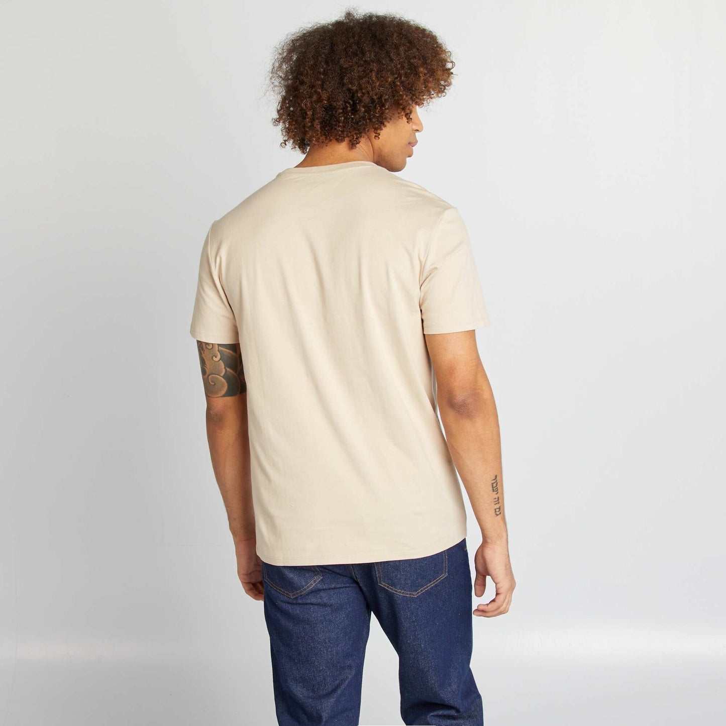 Round-neck cotton T-shirt BEIGE