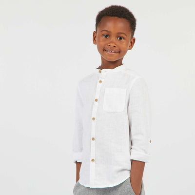 Linen-blend shirt with mandarin collar WHITE