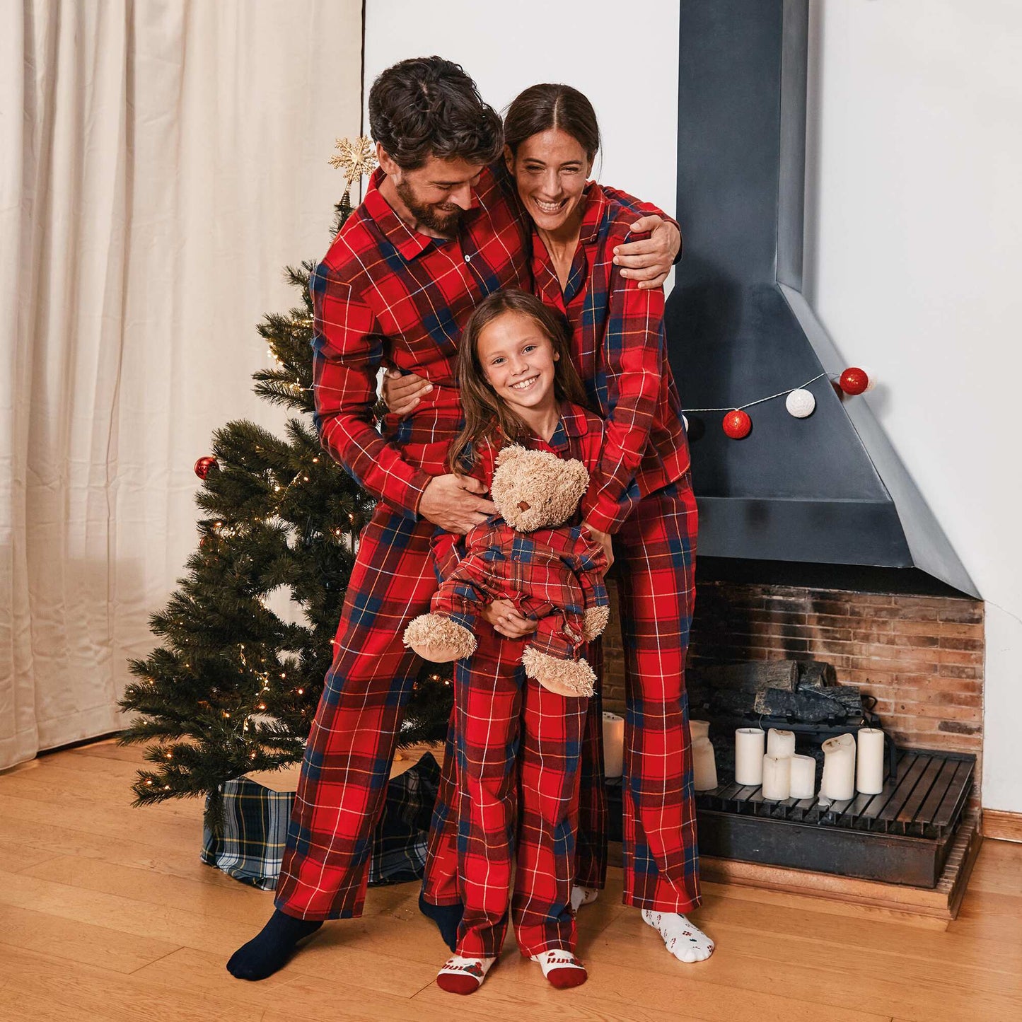 Checked pyjama shirt + trousers set RED