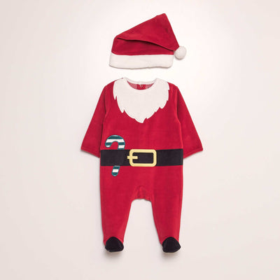 Christmas fleece sleepsuit and hat RED