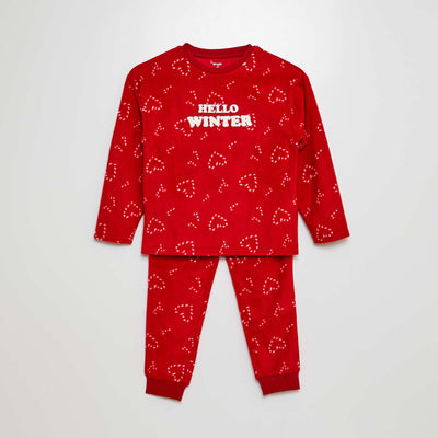 Winter long fleece pyjamas - 2-piece set RED