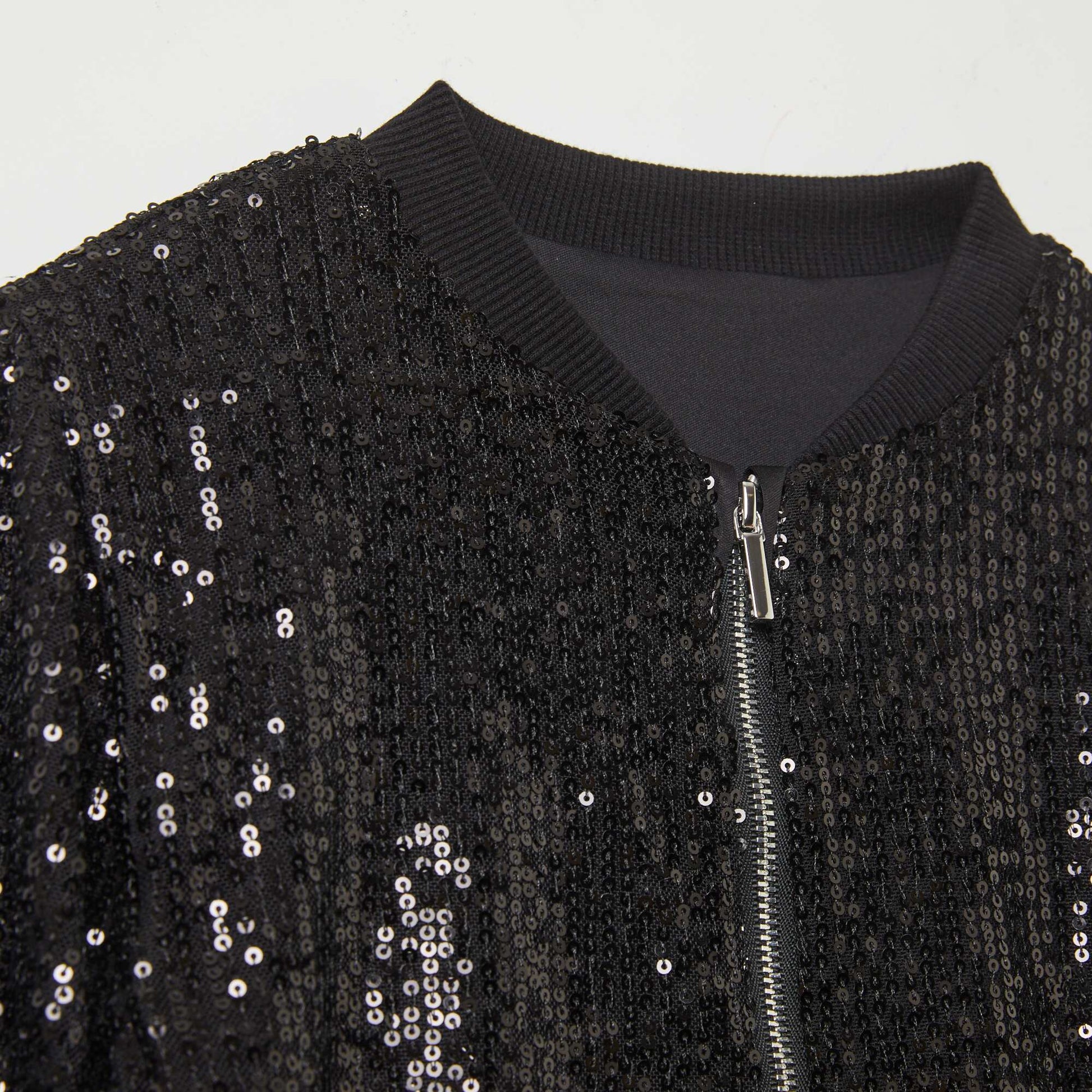 Sequined zip-up sweatshirt BLACK