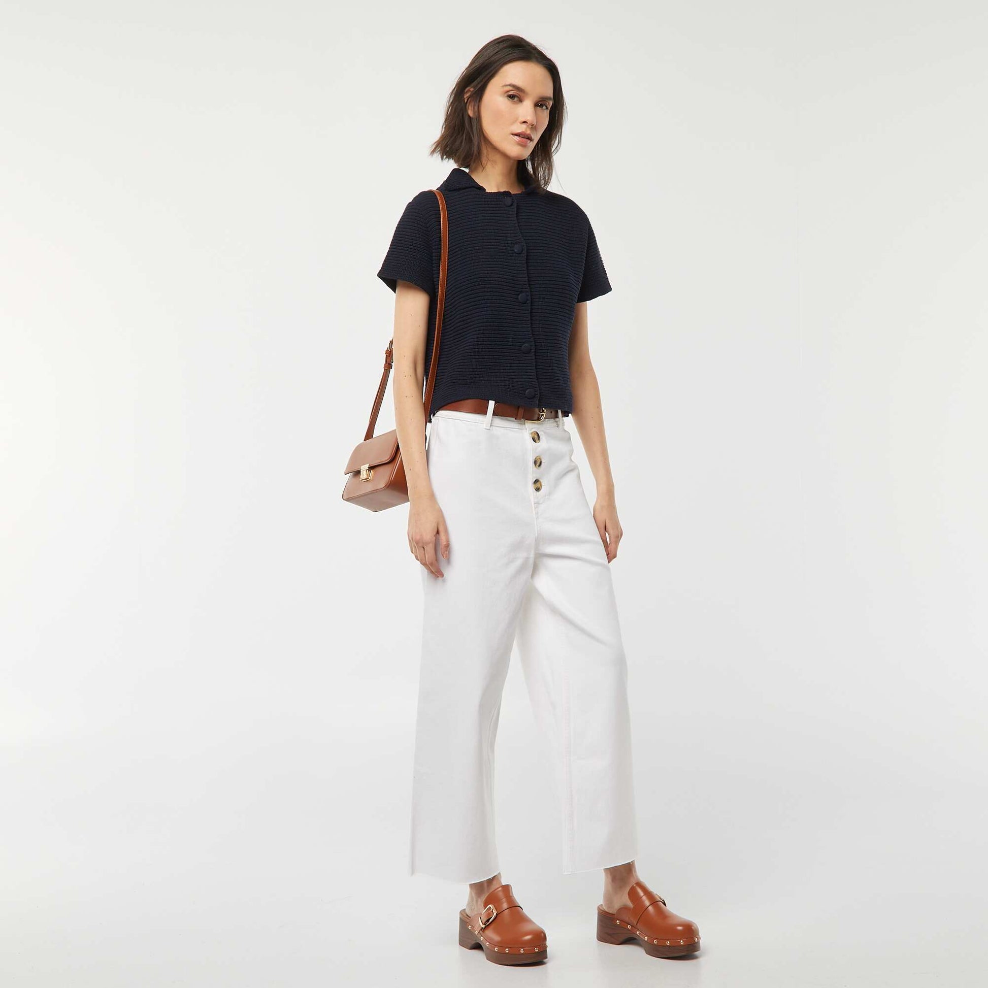 Wide-leg jeans with stylish button fastening WHITE