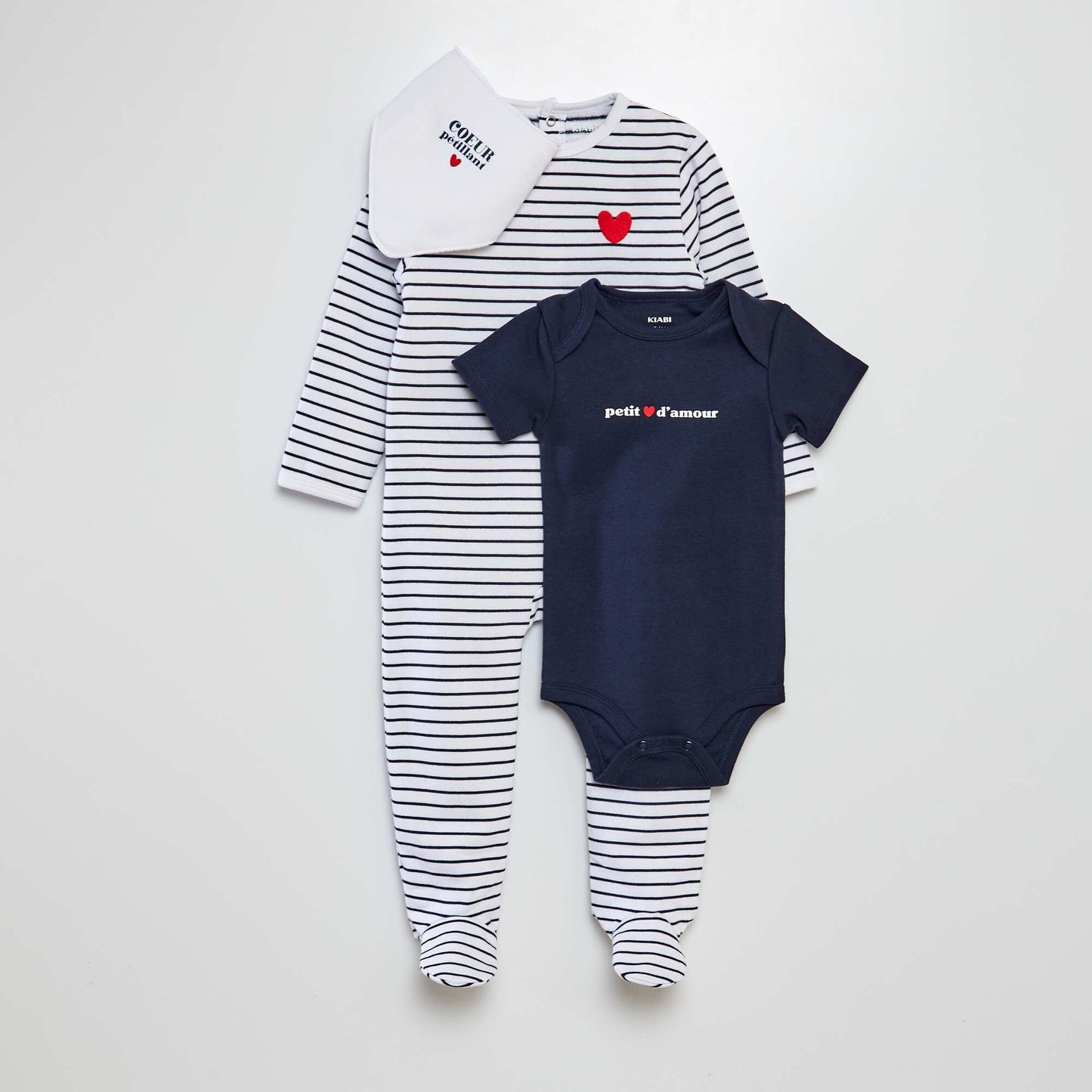 Sleepsuit  bodysuit and bib set - Valentine's Day WHITE