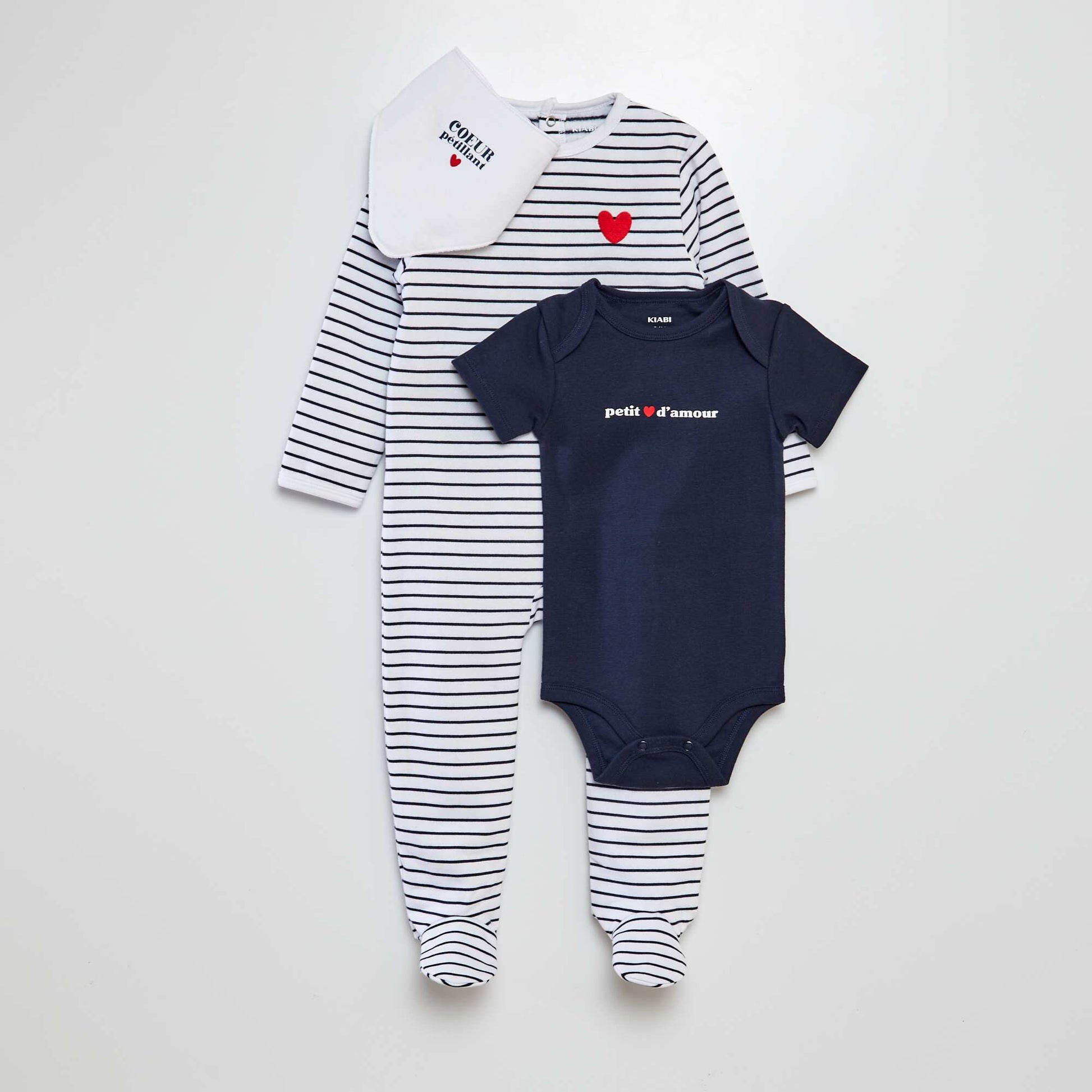 Sleepsuit  bodysuit and bib set - Valentine's Day WHITE