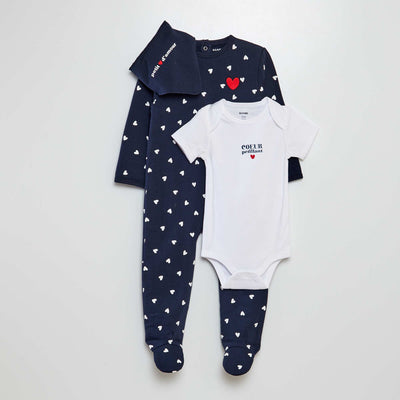 Sleepsuit  bodysuit and bib set - Valentine's Day BLUE