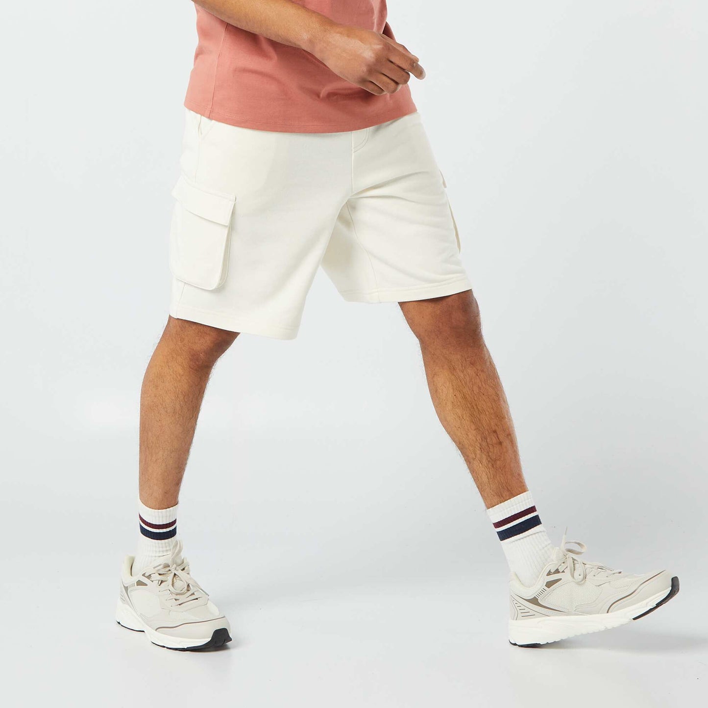 Multi-pocket sweatshirt fabric Bermuda shorts WHITE