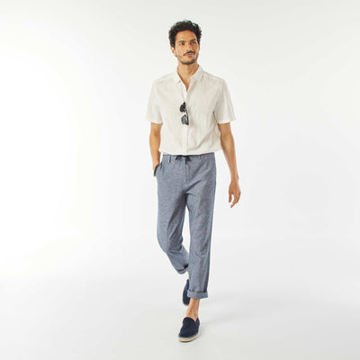 Straight-leg linen-blend chinos BLUE