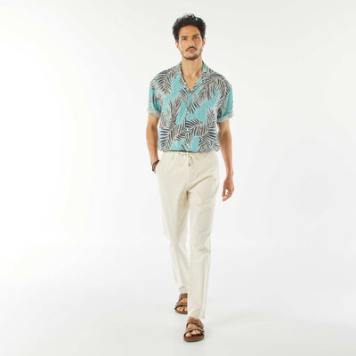 Straight-leg linen-blend chinos WHITE