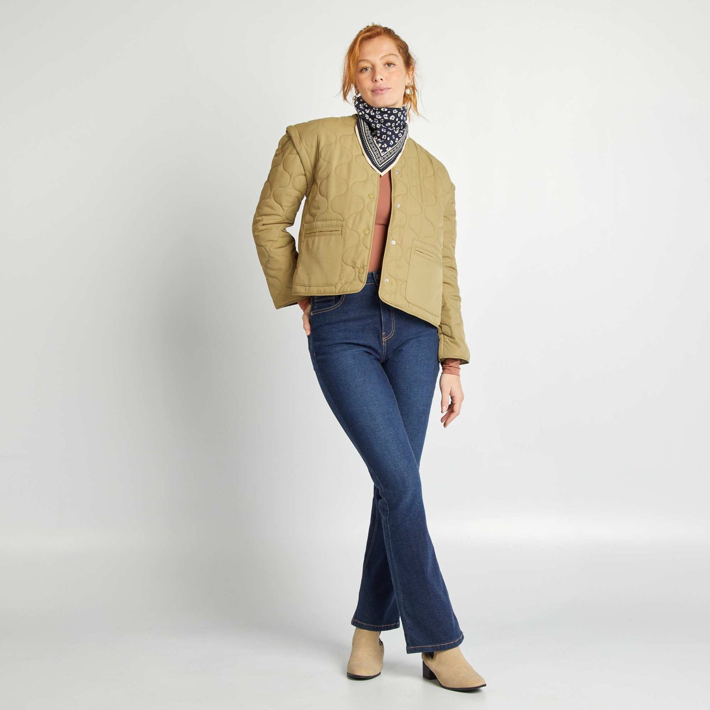Quilted padded jacket with detachable sleeves KHAKI