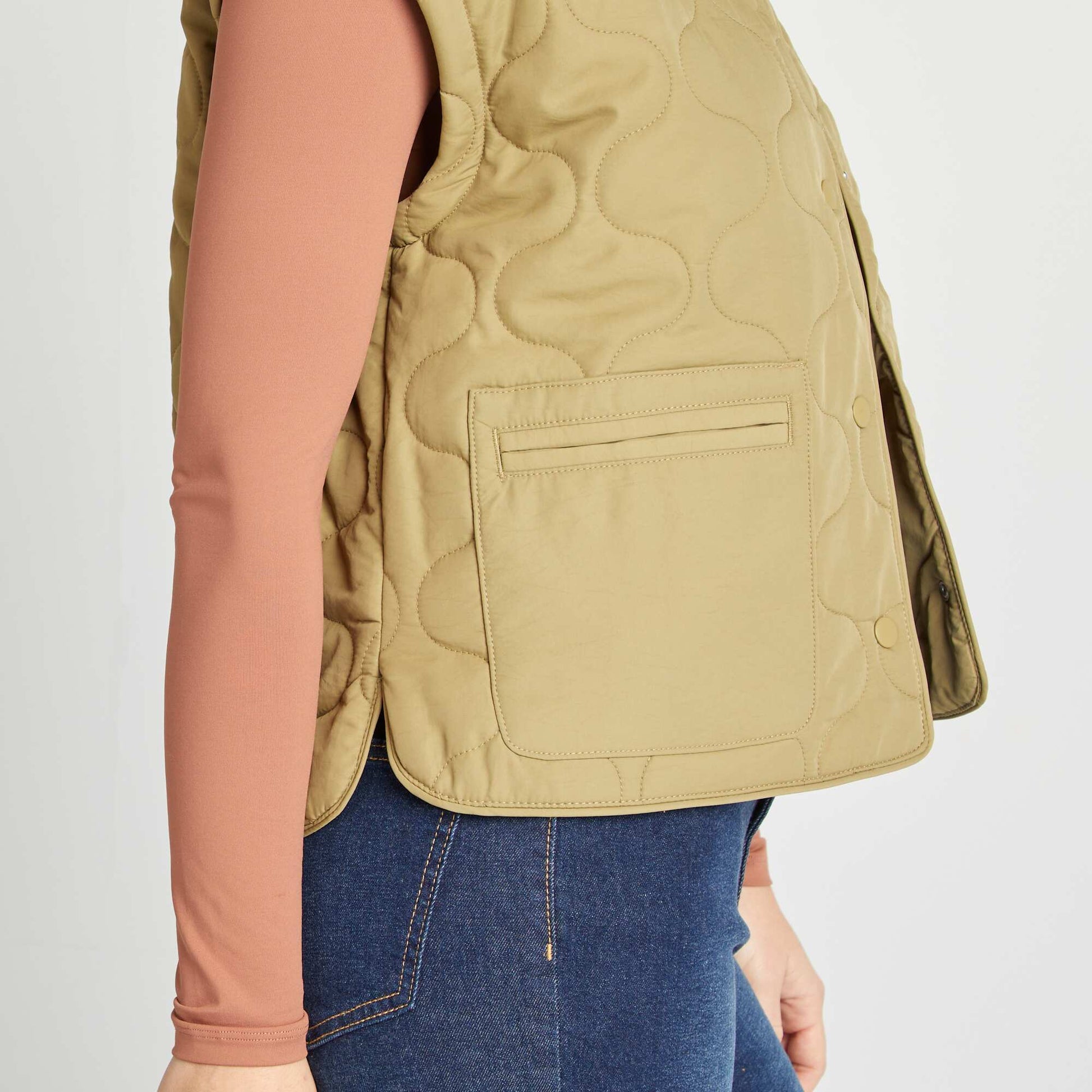 Quilted padded jacket with detachable sleeves KHAKI
