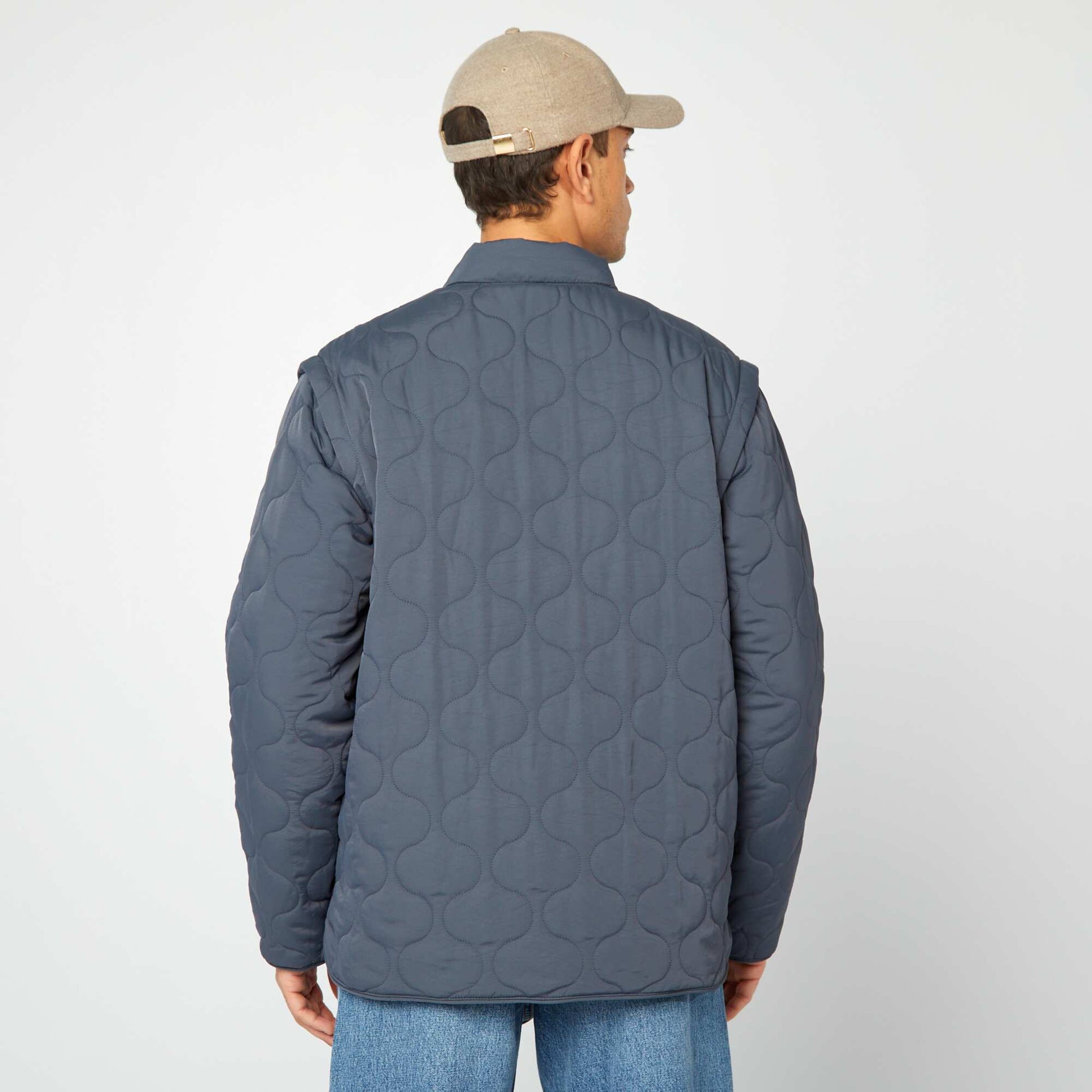 Quilted padded jacket with detachable sleeves BLUE