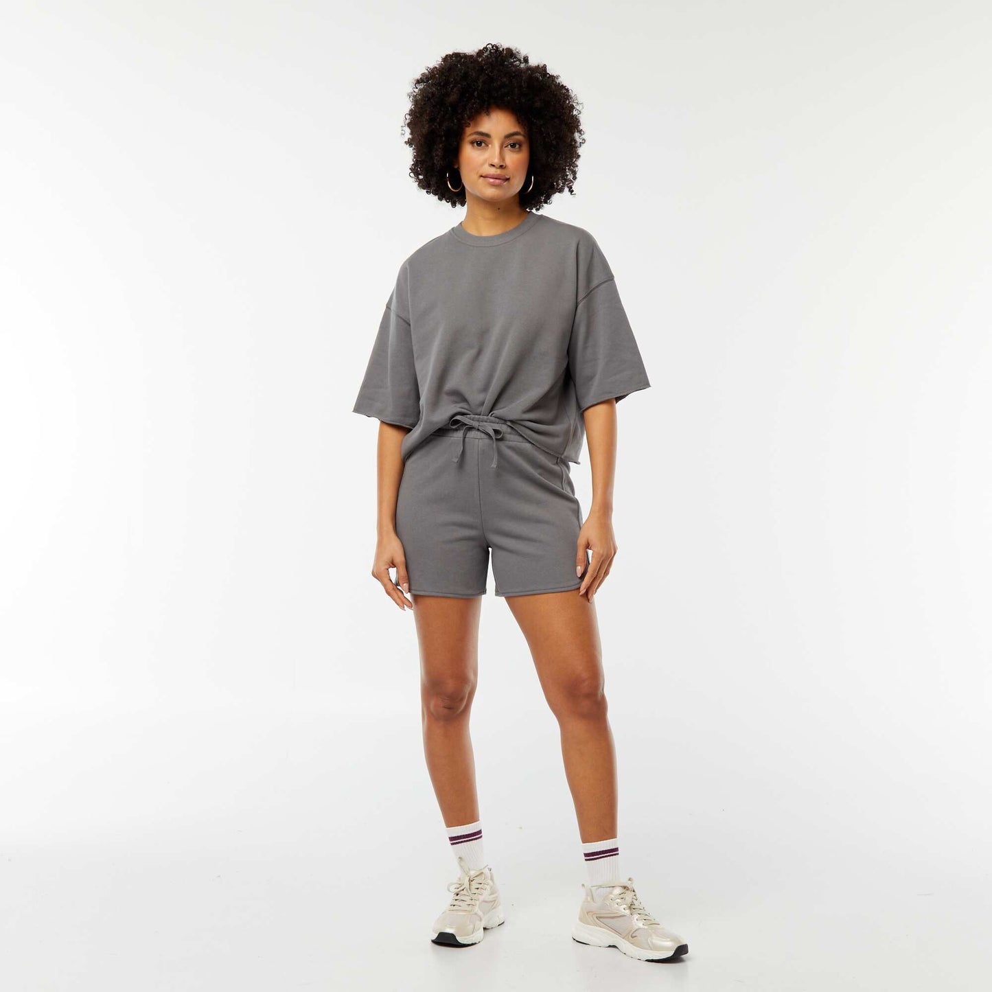 Sweatshirt fabric shorts with drawstrings GREY