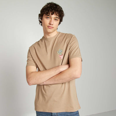 Printed jersey T-shirt BEIGE