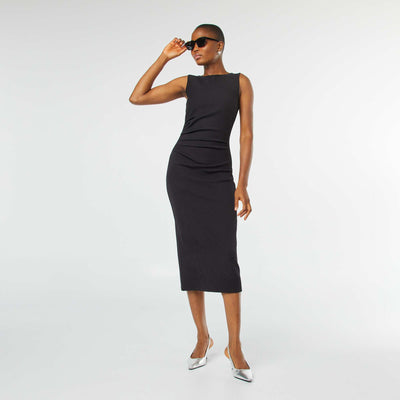 Sleeveless gathered midi dress BLACK