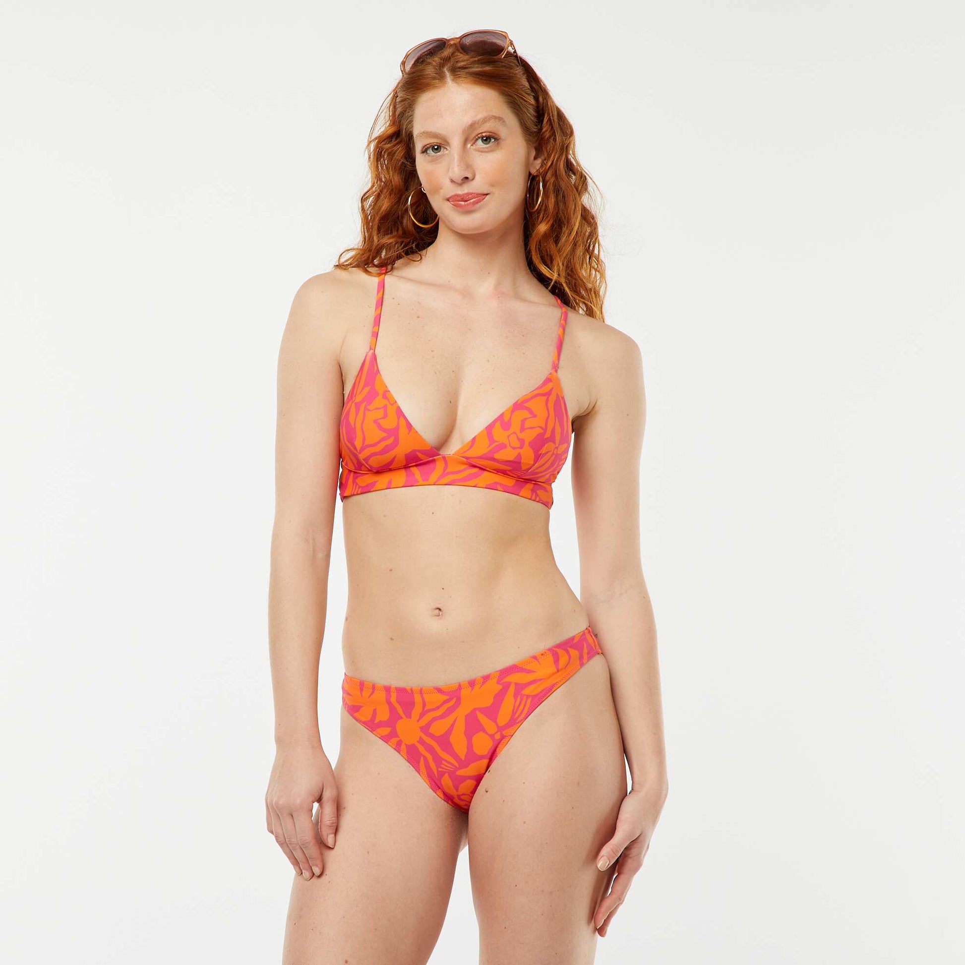 Leaf print triangle bikini top PINK