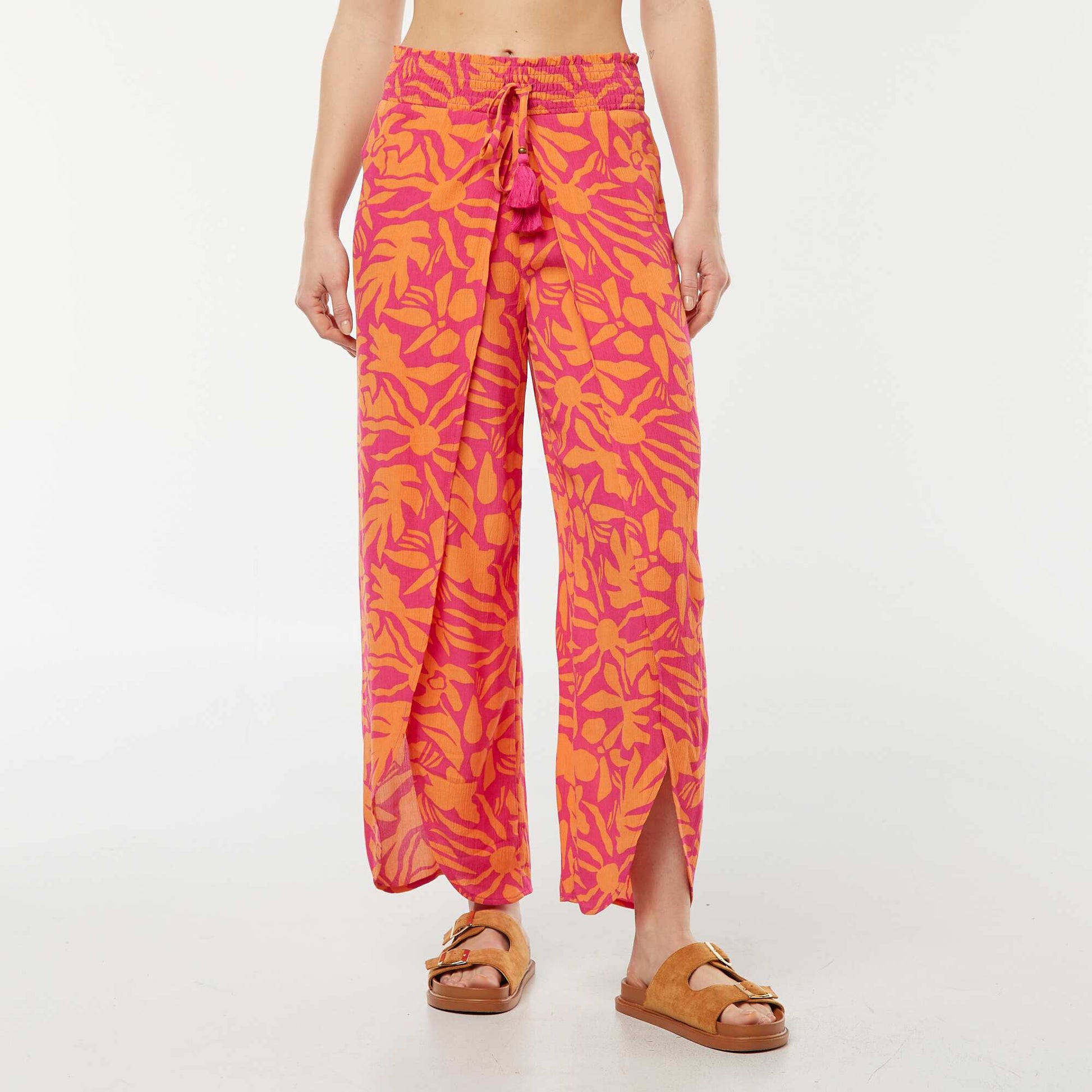 Leaf print beach trousers PINK