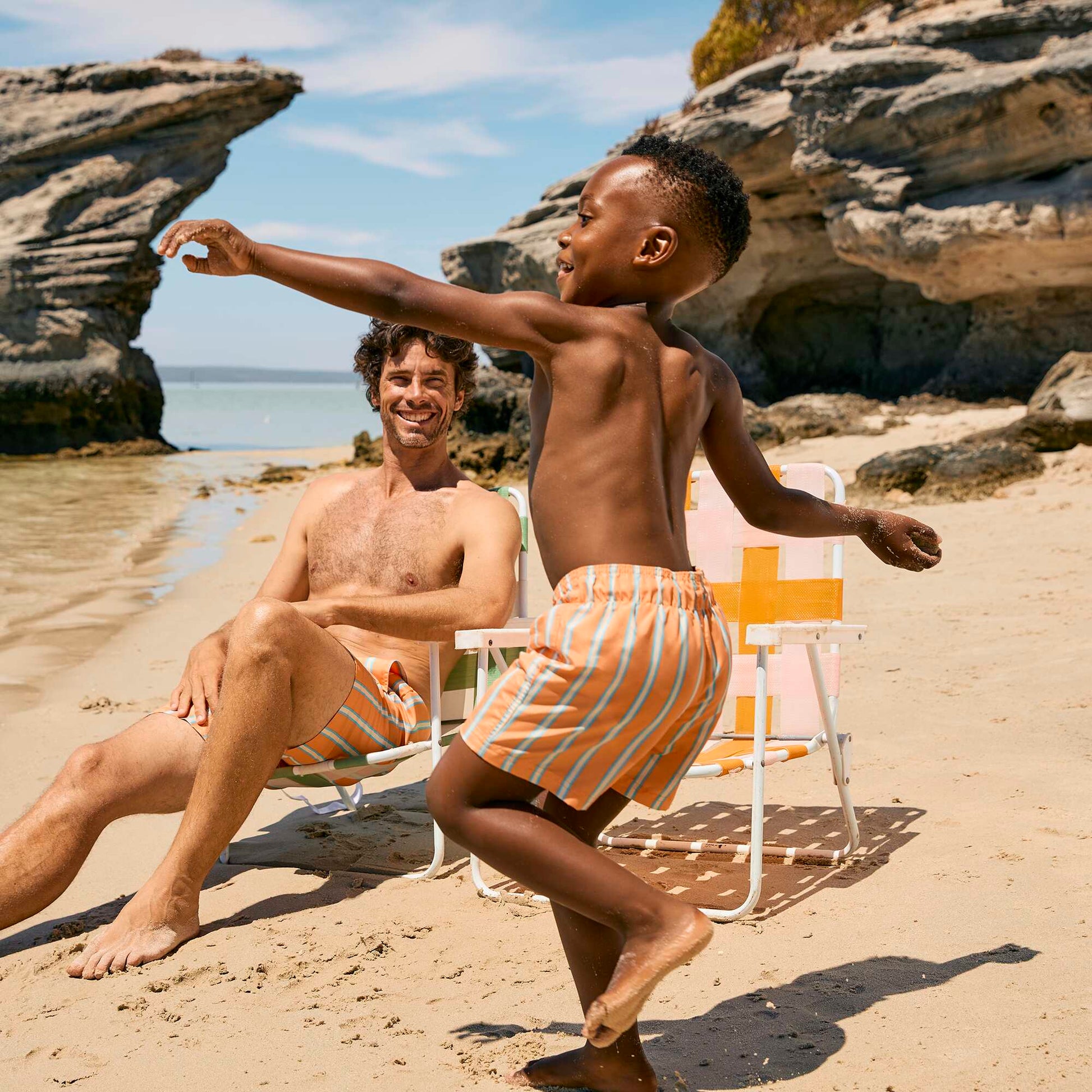 Striped swim shorts ORANGE