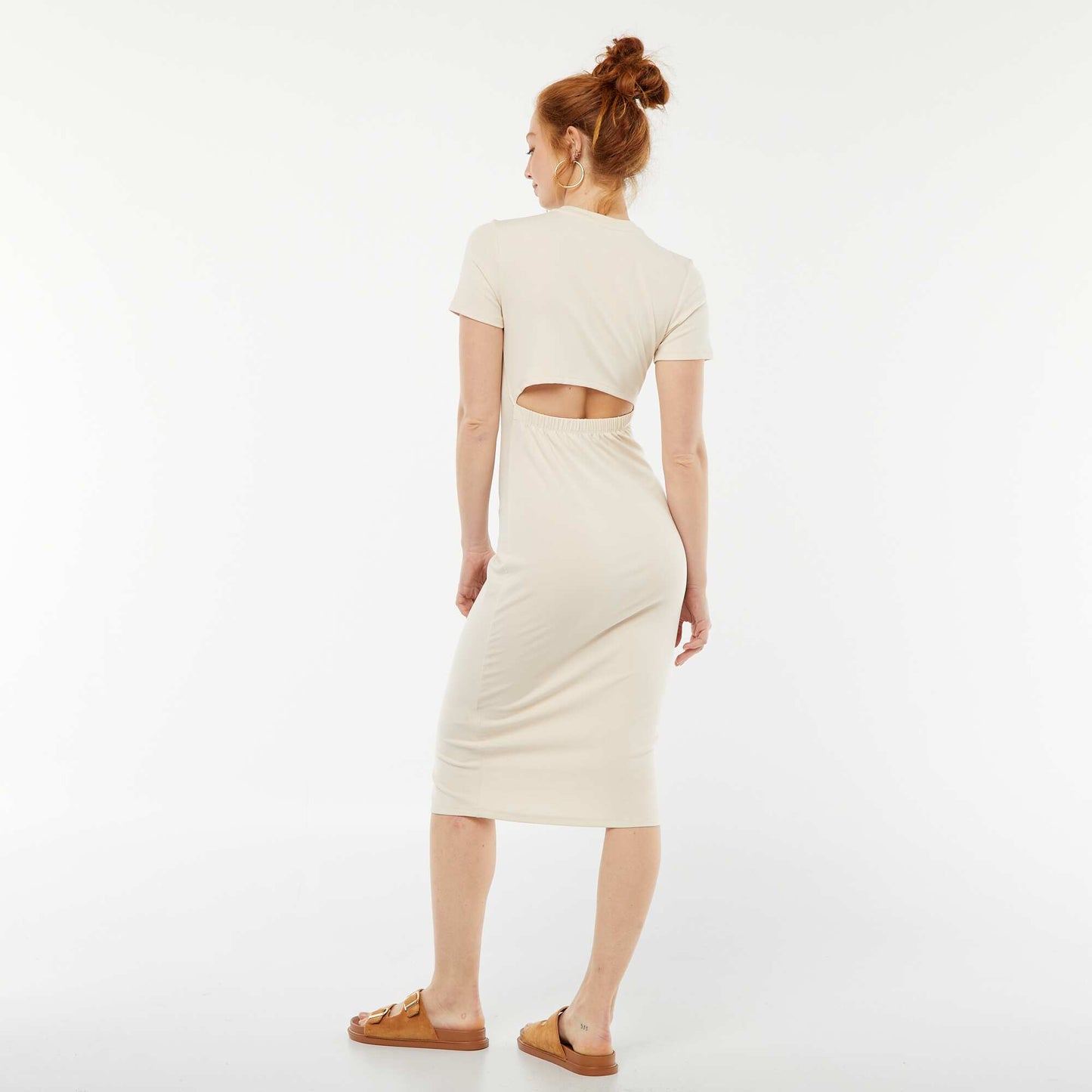 Plain midi dress  open at the back BEIGE