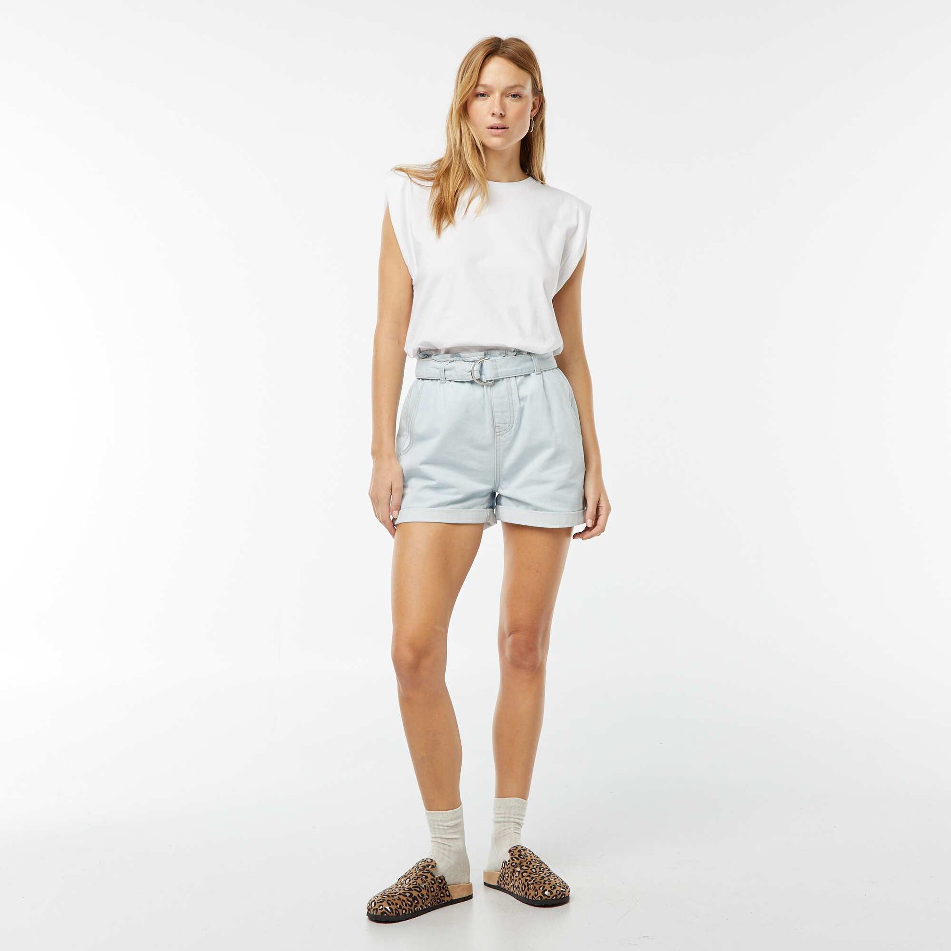 High-waisted denim shorts BLUE