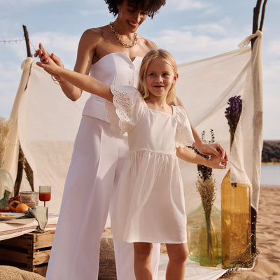 Short-sleeved dress with broderie anglaise WHITE