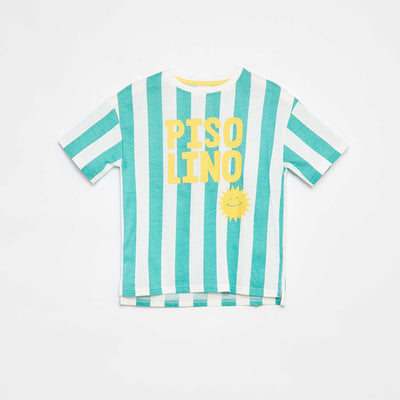 Loose-fit short-sleeved printed T-shirt - Longer at the back GREEN