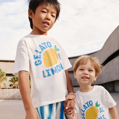 Loose-fit short-sleeved printed T-shirt - Longer at the back WHITE