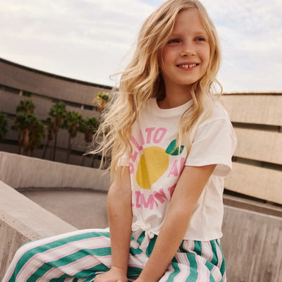 Printed T-shirt with knotted bottom hem WHITE
