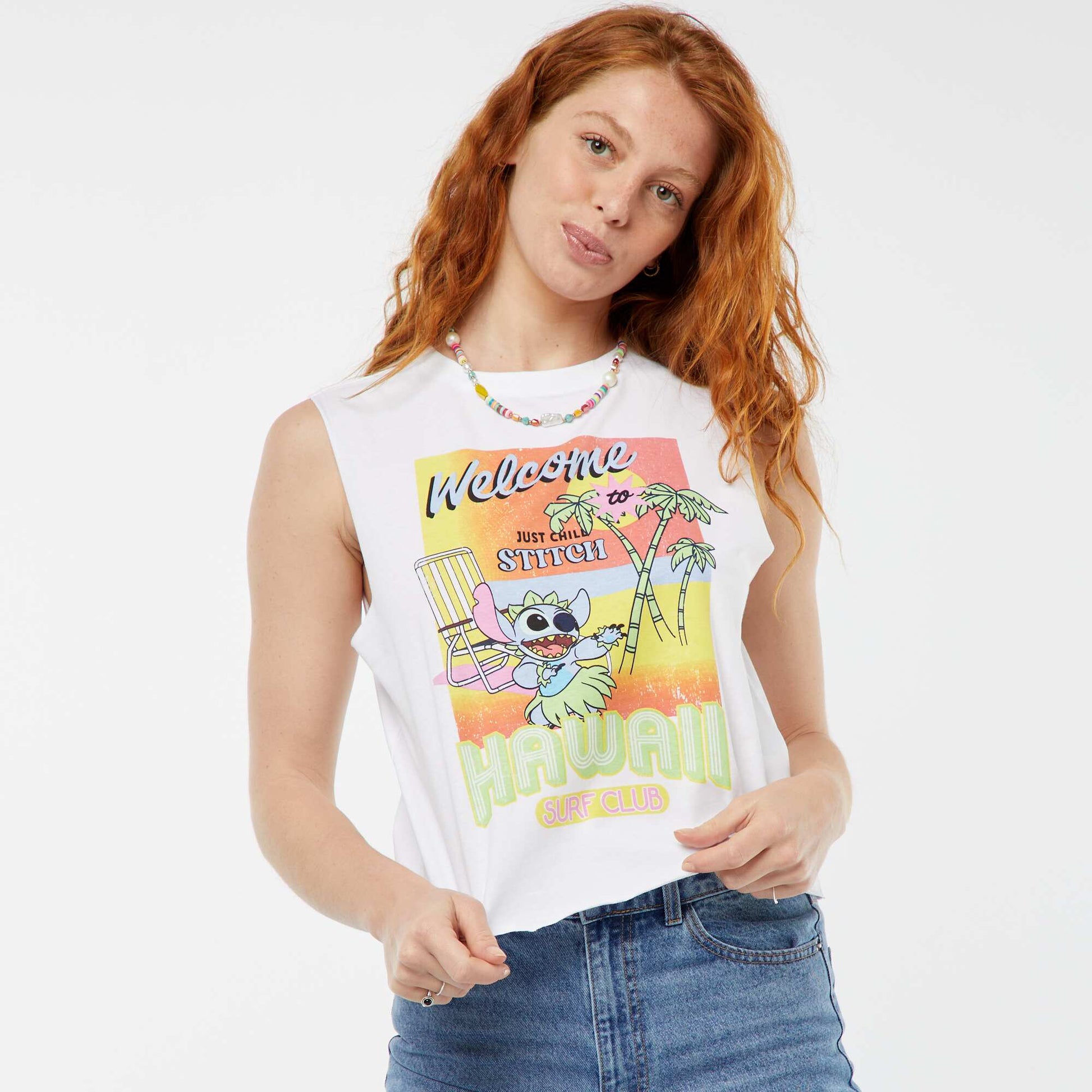 Disney Stitch sleeveless T-shirt WHITE