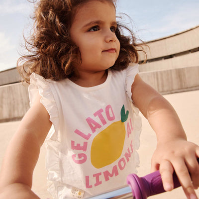 Patterned T-shirt with ruffled armholes WHITE