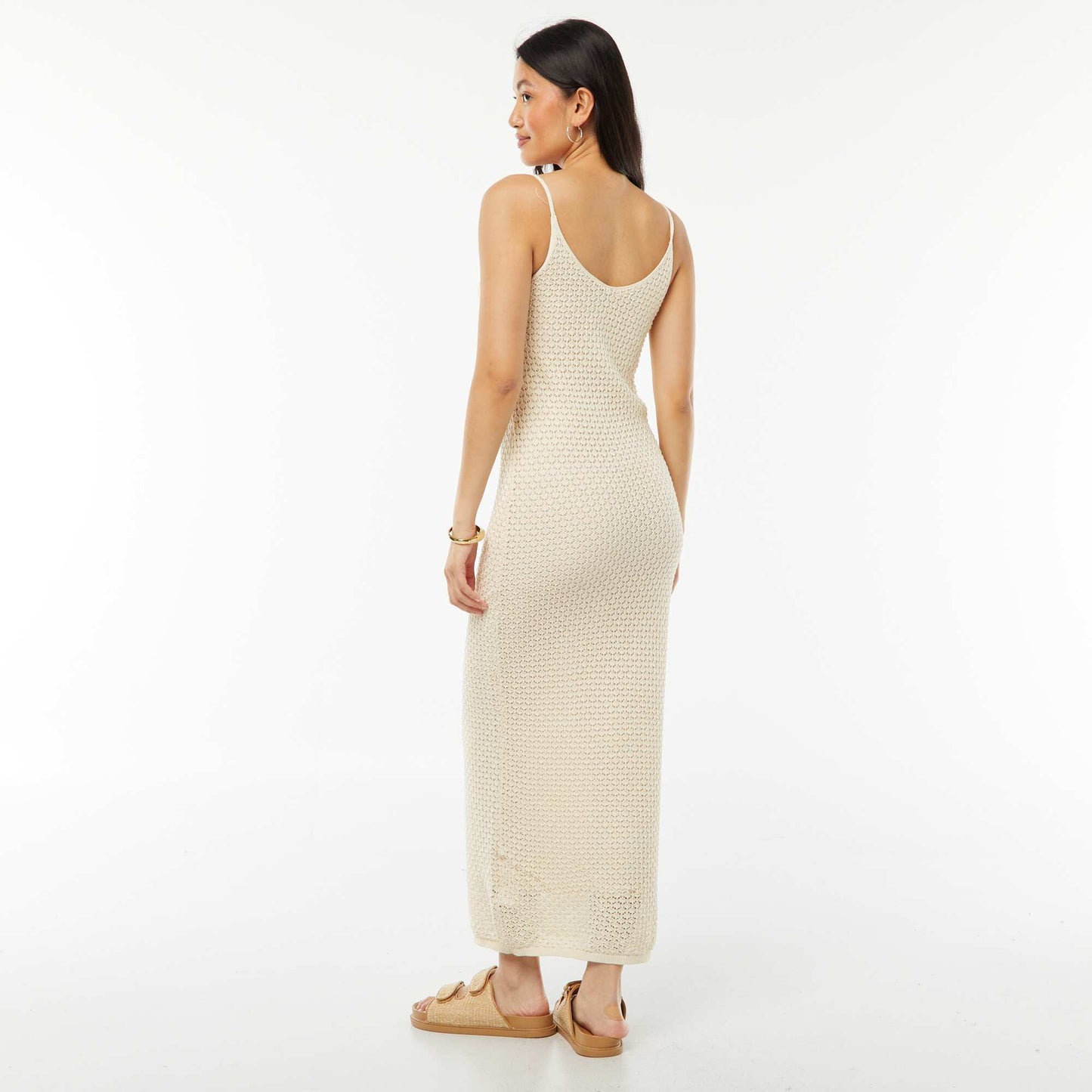 Strappy crochet midi dress BEIGE