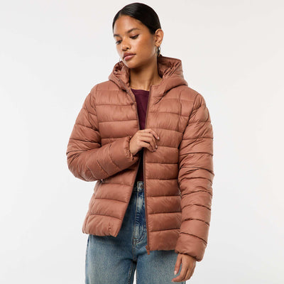 Lightweight Padded Jacket with Hood BROWN