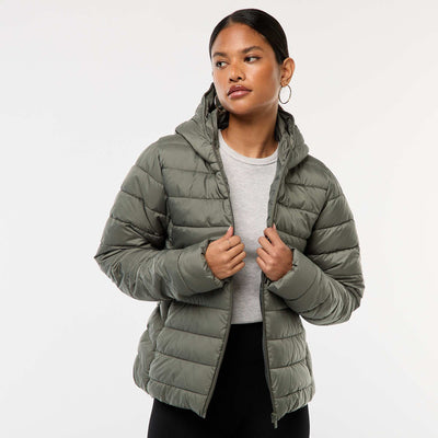 Lightweight Padded Jacket with Hood GREEN