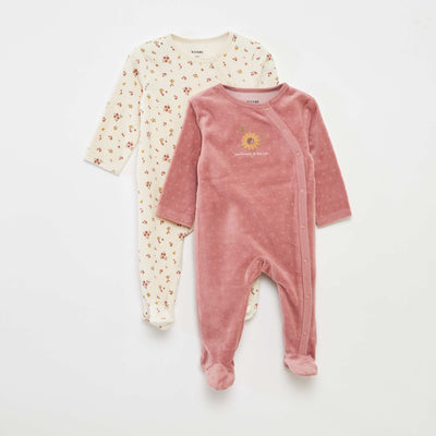 Pack of 2 velour sleepsuits WHITE