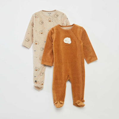 Pack of 2 velour sleepsuits BEIGE