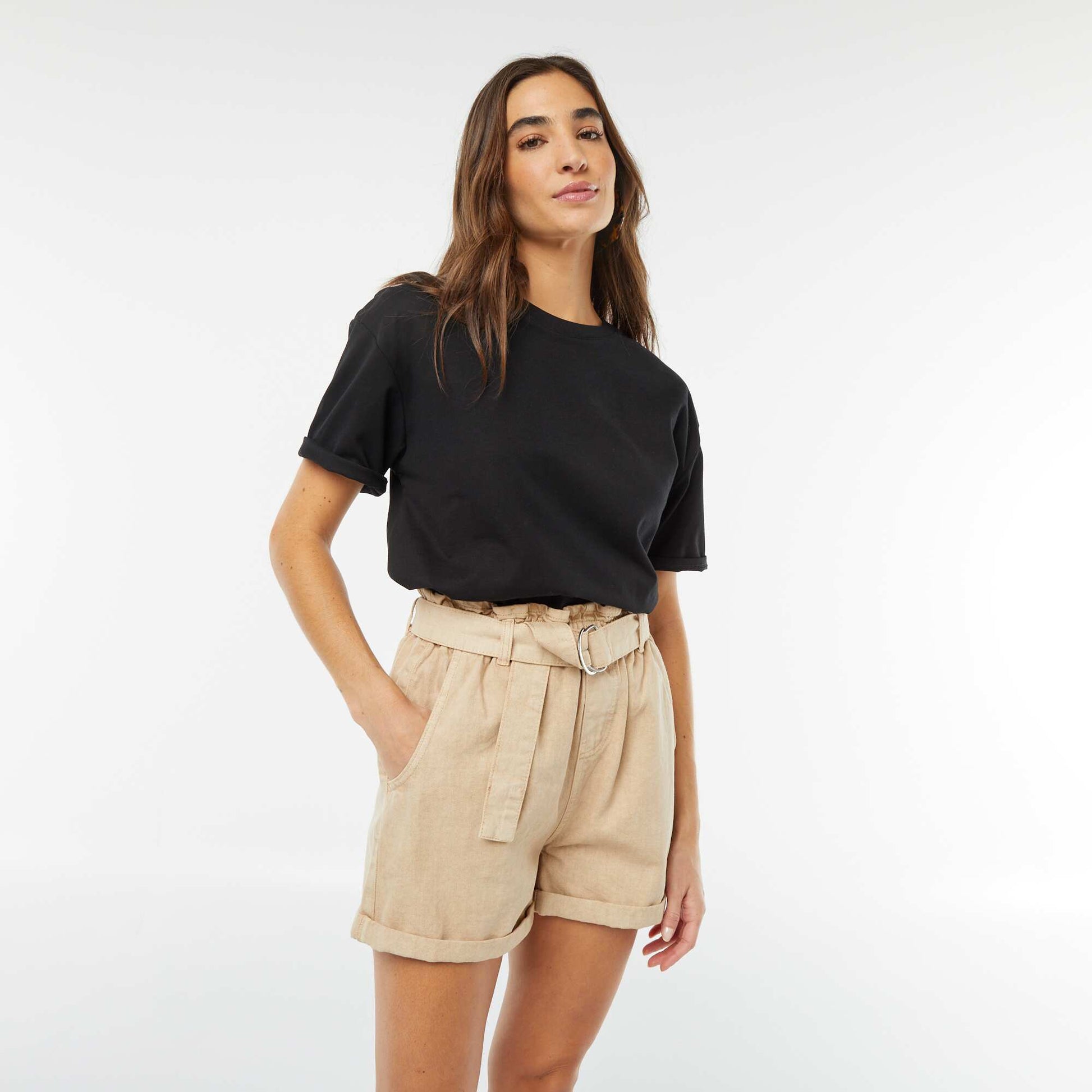 Paperbag shorts with belt BEIGE