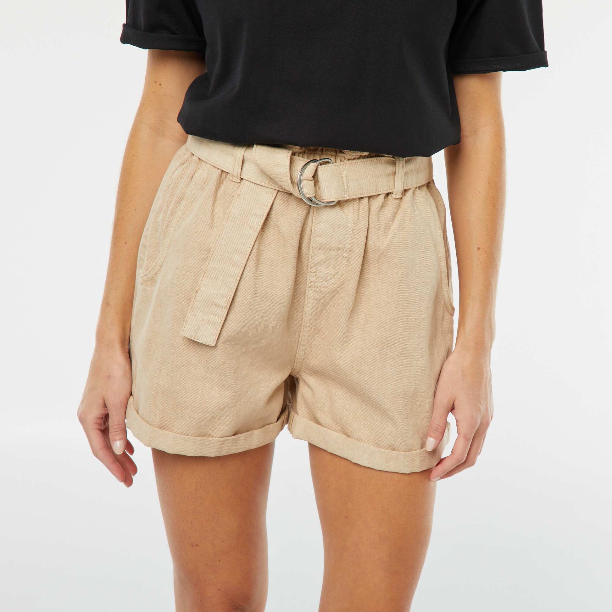Paperbag shorts with belt BEIGE