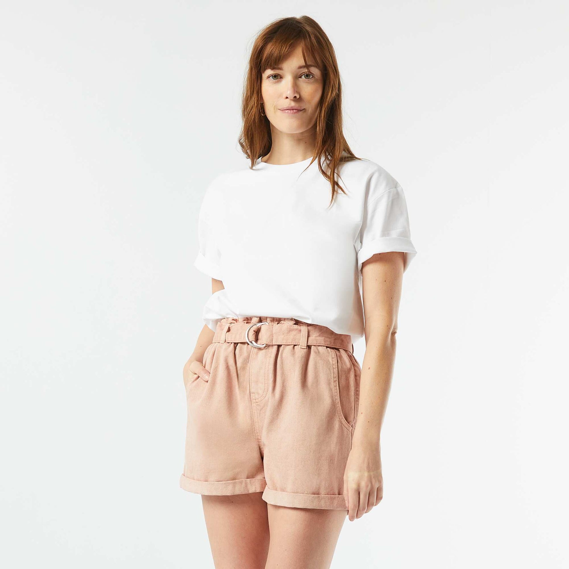Paperbag shorts with belt PINK