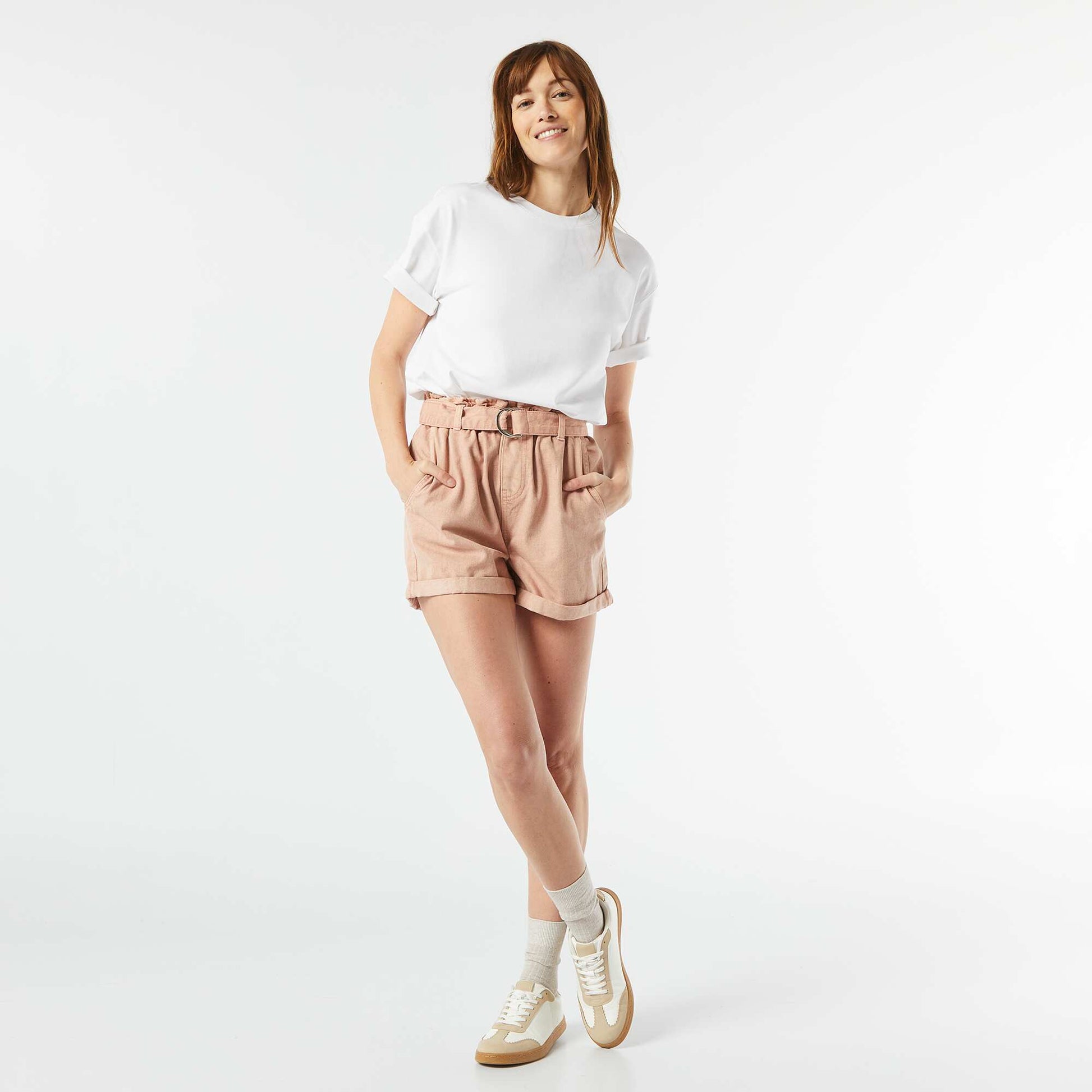 Paperbag shorts with belt PINK