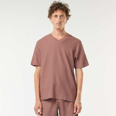 V-neck knit T-shirt BROWN