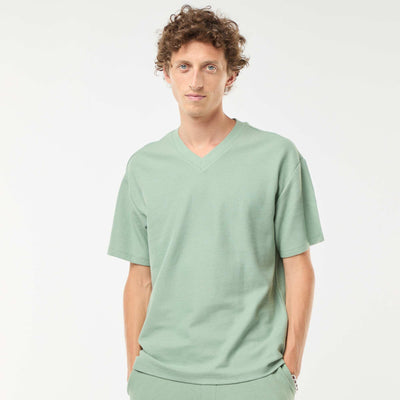 V-neck knit T-shirt GREEN
