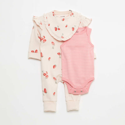 Sleepsuit  bib and bodysuit set - 3-piece set PINK