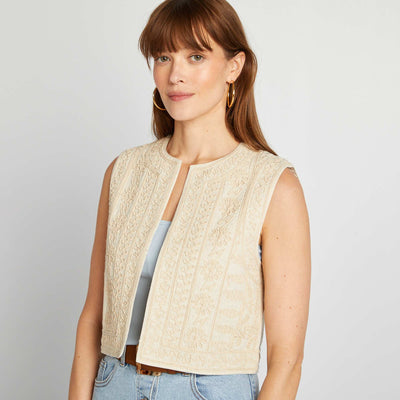 Linen-blend waistcoat BEIGE
