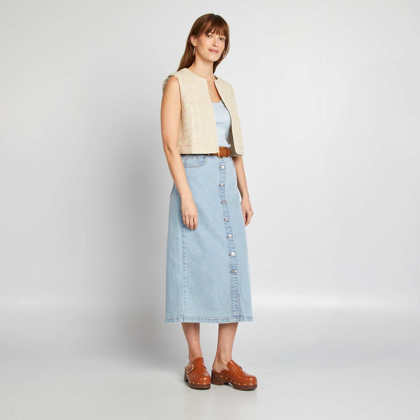 Linen-blend waistcoat BEIGE