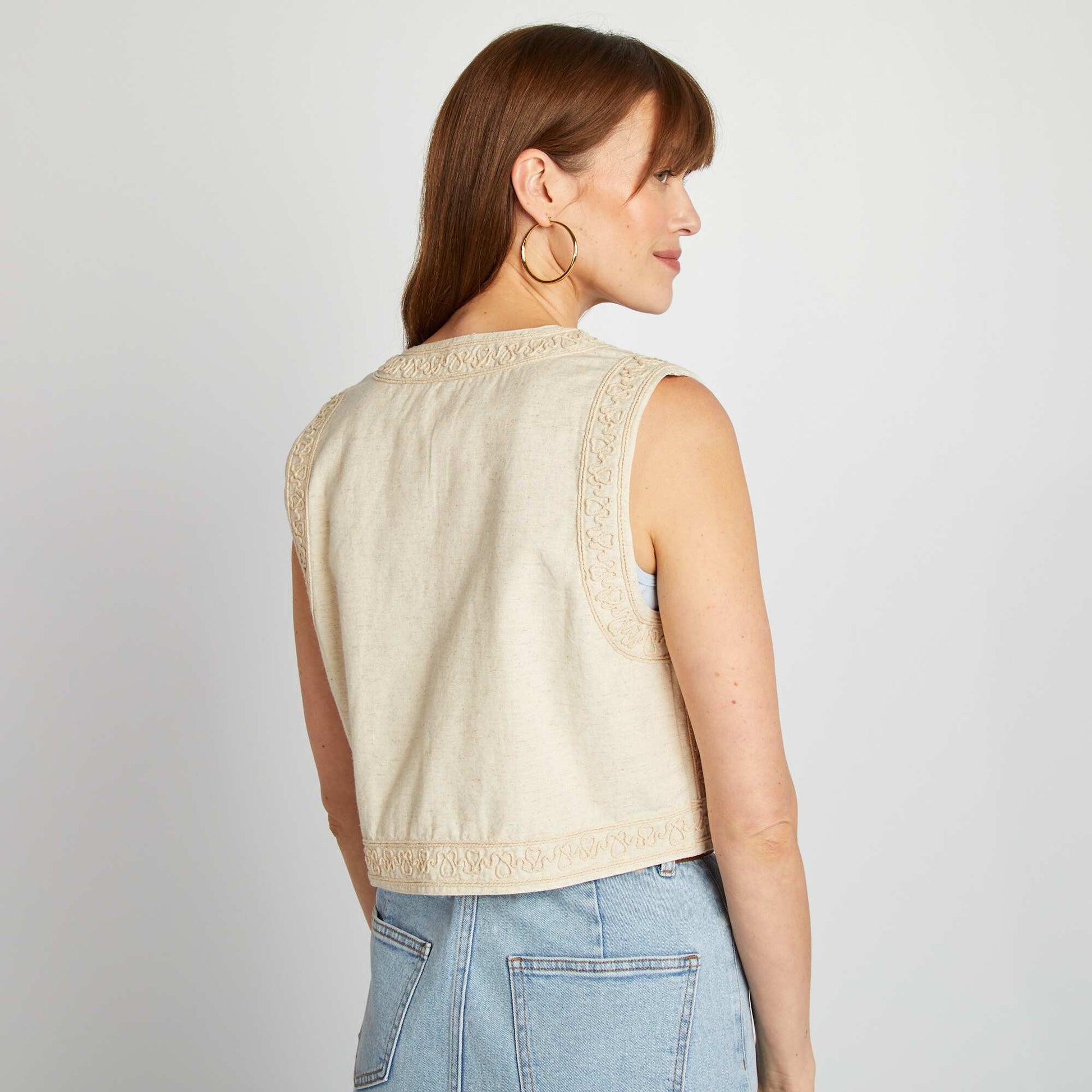 Linen-blend waistcoat BEIGE