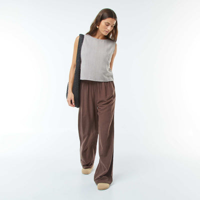 Linen-blend wide-leg trousers BROWN