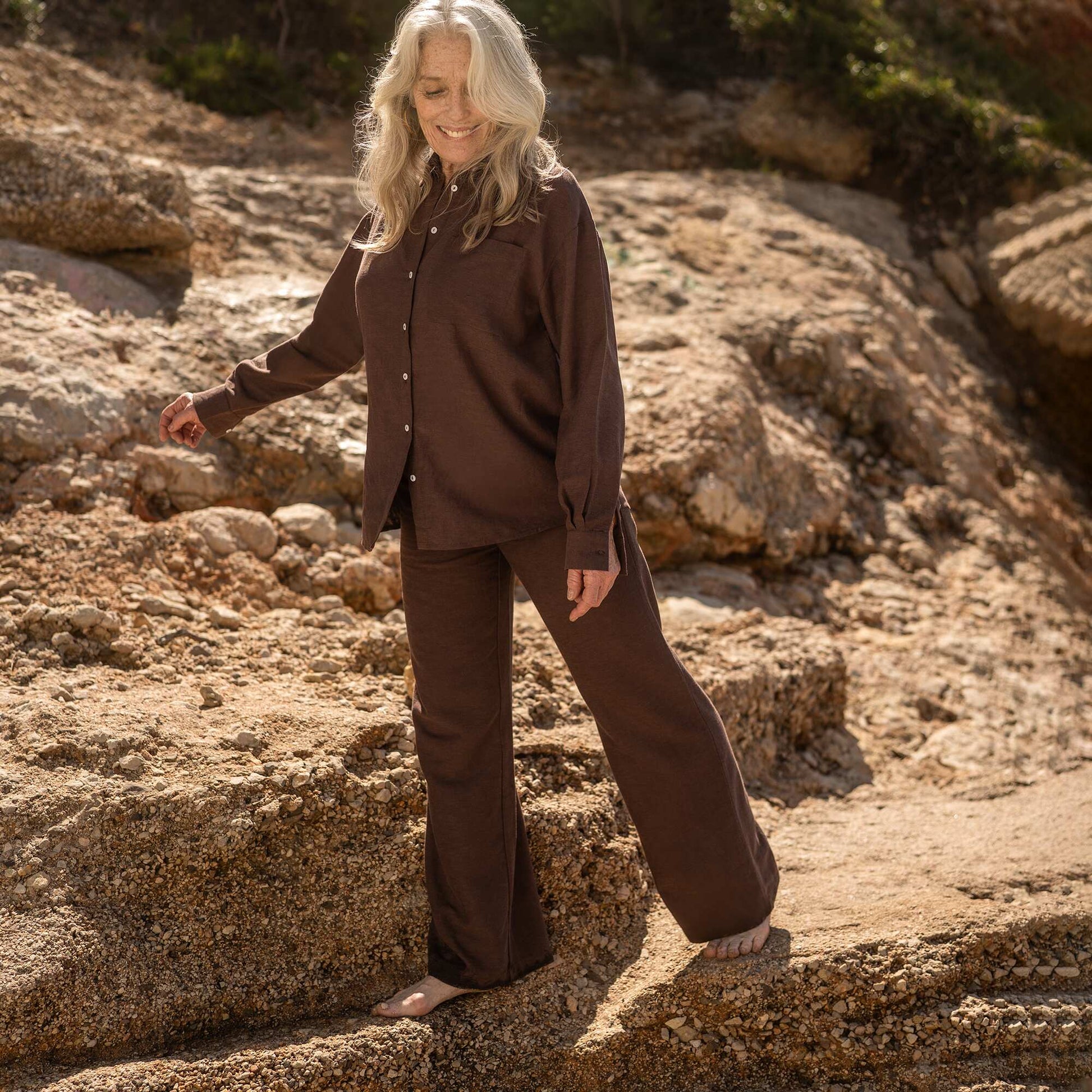 Linen-blend wide-leg trousers BROWN
