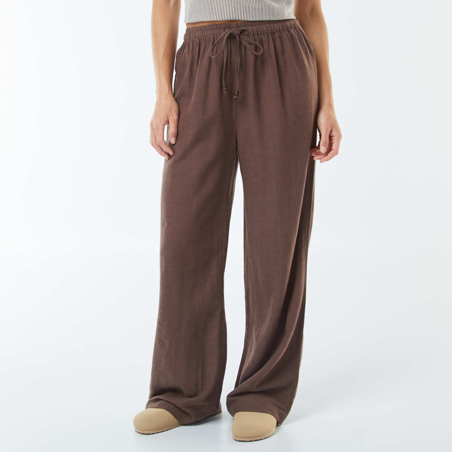 Linen-blend wide-leg trousers BROWN